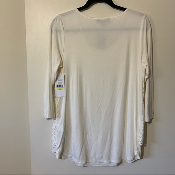 Karen Kane 3/4 Sleeve Top with Lace Overlay in Ivory - Picture 9 of 9